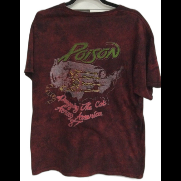 Poison T-Shirt Men’s Size L Red Retro Dragging the Cat Across America 1987 Tour - Picture 2 of 8
